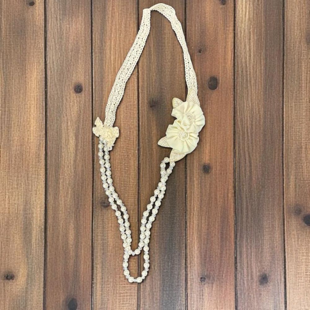 Ivory Pearl Double Row Crochet Seed Bead Floral Statement Necklace NWT